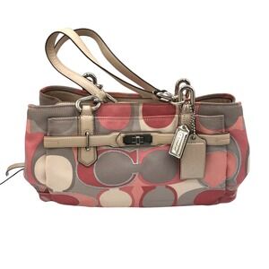 Coach Chelsea Jayden Scarf Print Satchel Bag Pink Cream Grey  ID 19399